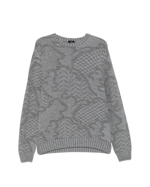 Etro Gray Jacquard-Knit Sweater for men