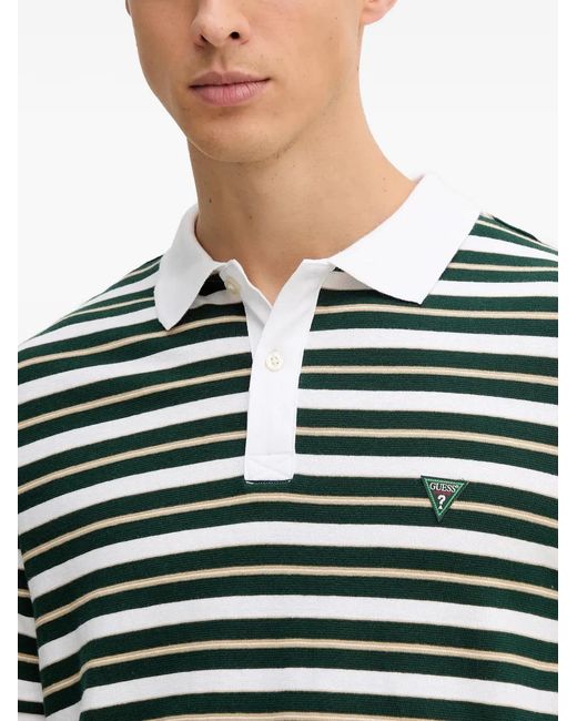 Guess Green Horizontal-Stripe Logo-Patch Polo Shirt for men