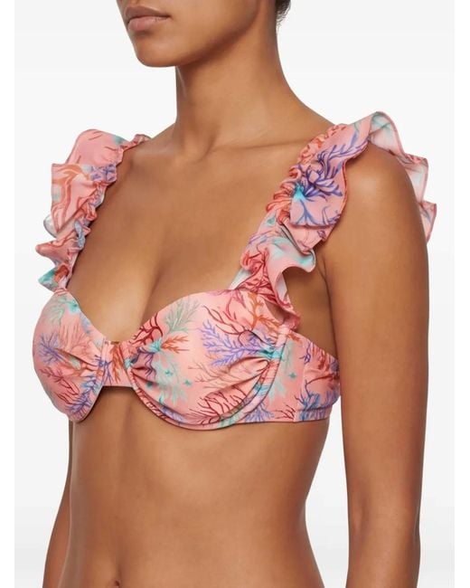 PATBO Pink Ruffled-Detail Bikini Top