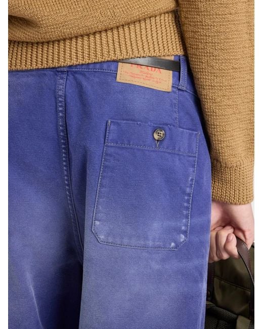 Prada Blue Cotton Twill Trousers for men