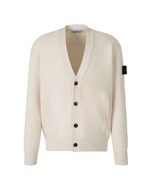 Stone Island White Logo-Patch Button-Up Cardigan for men
