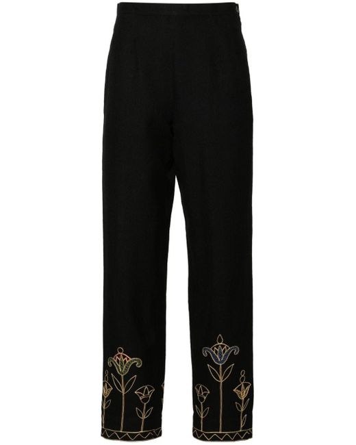 Bode Black Blooming Stems Mid-rise Straight-leg Trousers