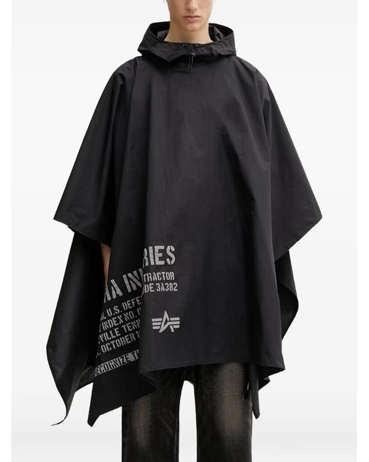 Alpha Industries Black Logo-Print Rain Hooded Jacket for men