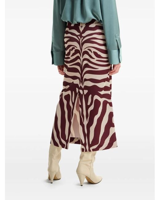 Essentiel Antwerp Red Zebra-Print Mid Skirt
