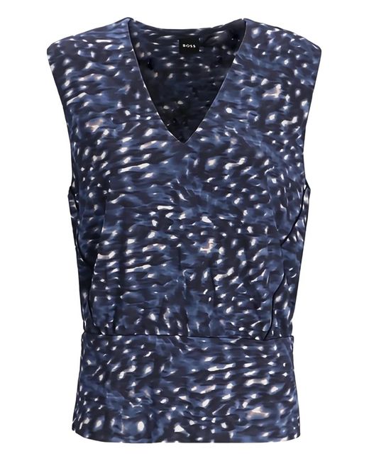 Boss Blue V-Neck Printed Top