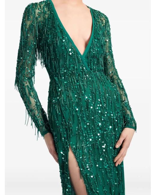 Elie Saab Green Bead-Embellished Maxi Dress