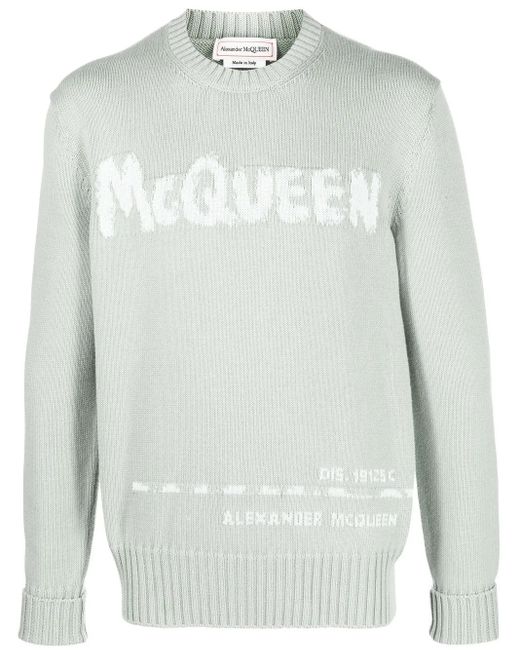 Alexander McQueen Gray Intarsia-Knit Logo Sweater for men