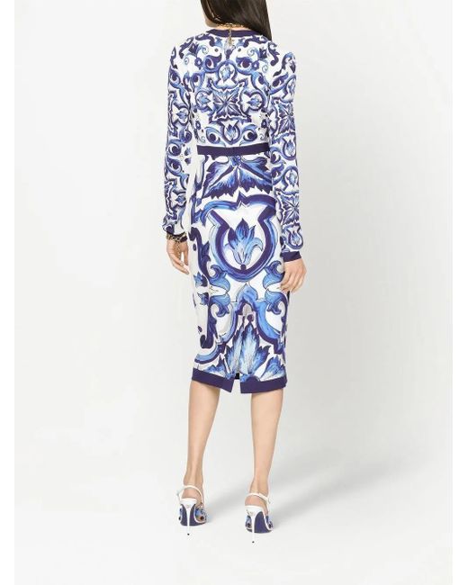 Dolce & Gabbana Blue Majolica-Print Sheath Dress
