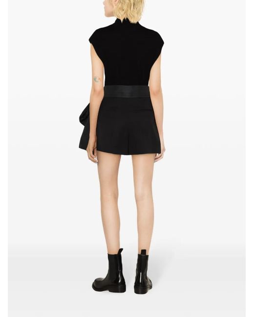 McQueen Black Elegant Wool Mini Shorts With Decorative Bow