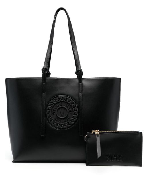 Versace Jeans Black Logo-embossed Knot-detailing Tote Bag