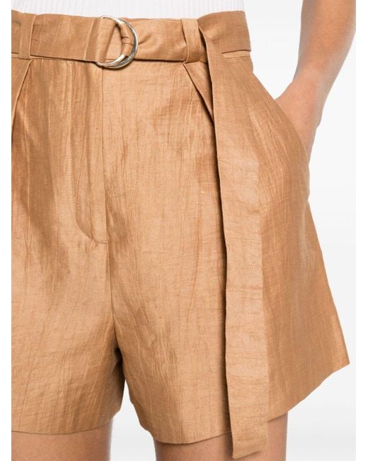 Maje Natural Inverted-pleat Belted Shorts
