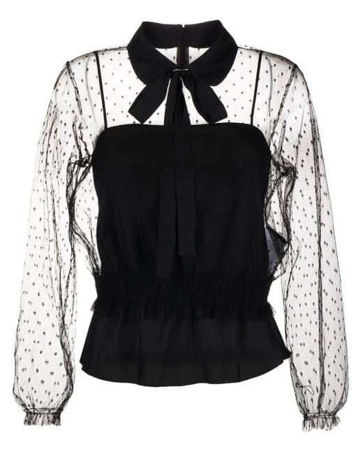RED Valentino Black Polka Dot Transparent Blouse