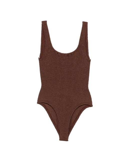 Hunza G Brown Crinkle-Effect Swimsuit