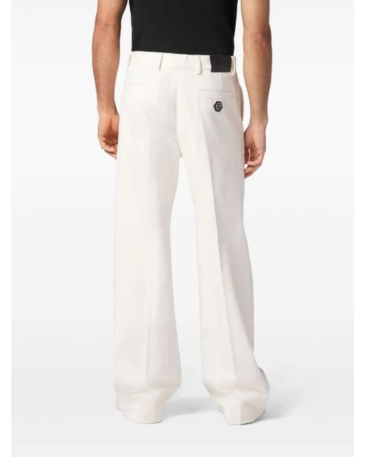 Philipp Plein White Wide-Leg Velvet Trousers for men