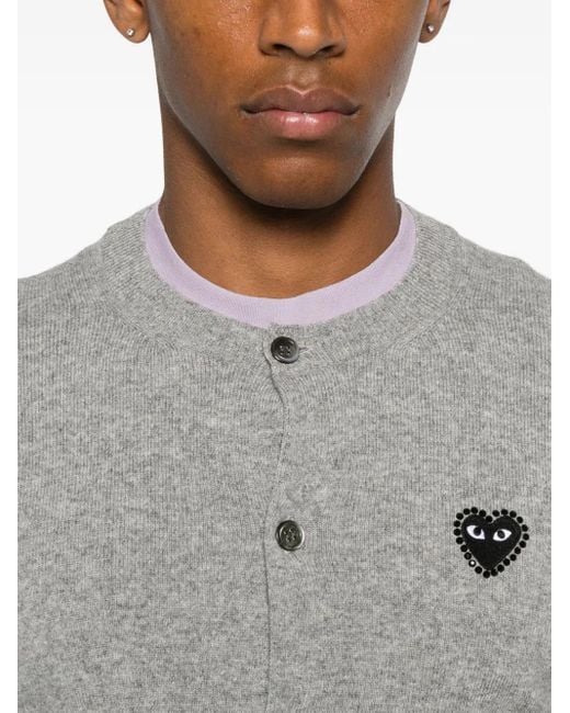 COMME DES GARÇONS PLAY Gray U Round-Neck Cardigan Blk Rhineston