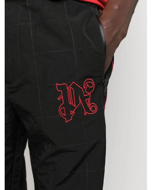 Palm Angels Black Logo-Embroidered Checked Trousers
