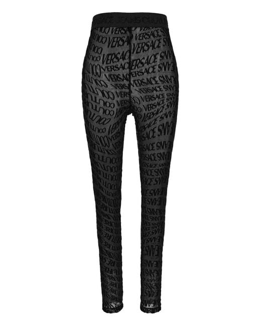 Versace Jeans Couture Black Logo-Print Sheer Leggings