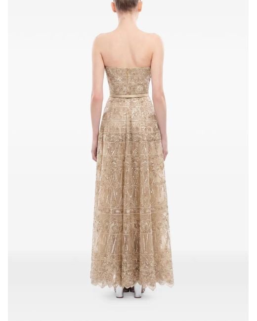 Saiid Kobeisy Natural Strapless Beaded Tulle Dress