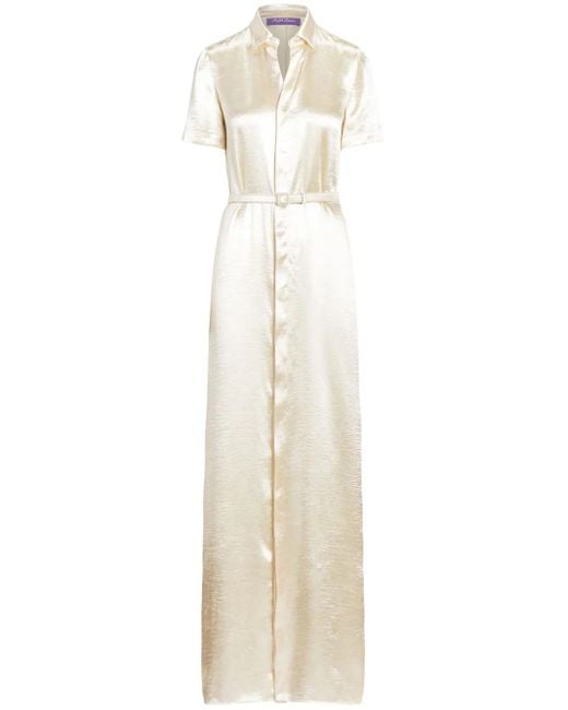 Ralph Lauren White Short-Sleeved Satin Shirt Dress