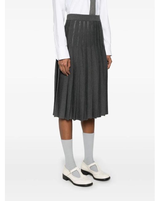 Thom Browne Gray Pleated Pointelle Midi Skirt