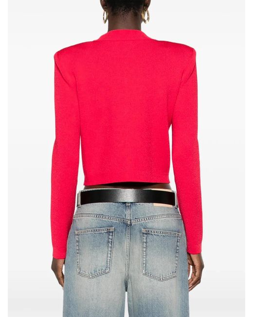 Balmain Red Buttoned Crewneck Cardigan