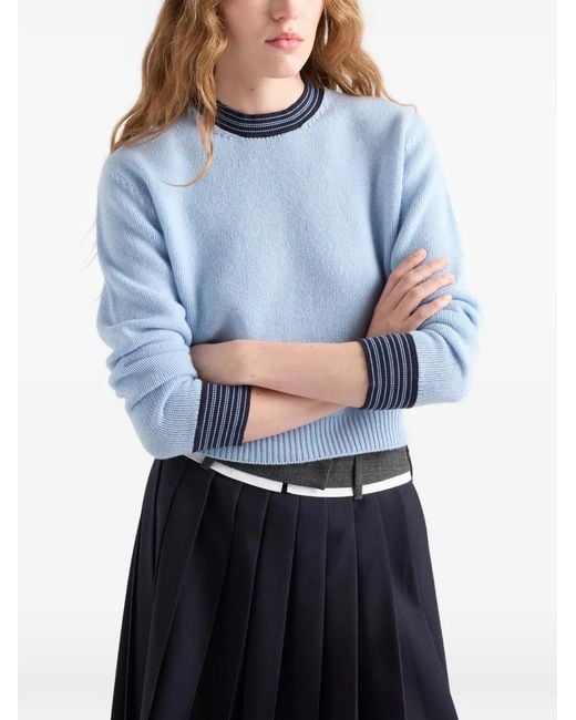 Prada Blue Cashmere Crew-Neck Sweater