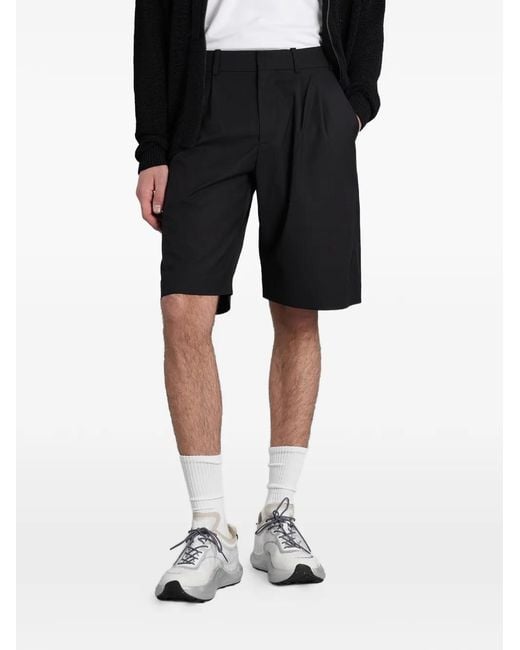 _J.L - A.L_ Black Mitre Pleated-Detail Tailored Shorts for men