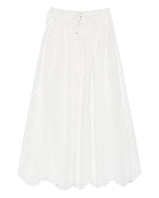 Matteau White Broderie-Detail Midi Skirt