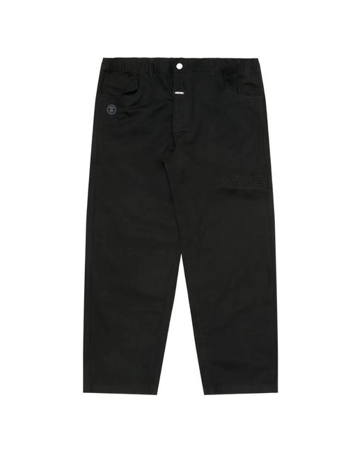Aape By A Bathing Ape Black Moonface-Patch Trousers for men