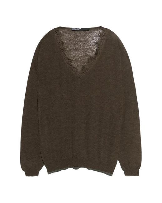 Bimba Y Lola Brown Long Chocolate Wool And Lace Sweater