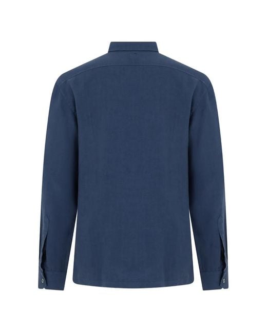 Fedeli Blue Linen Patch-Pocket Shirt for men