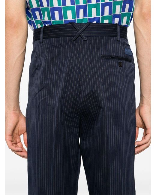 KENZO Blue Pinstriped Tapered Trousers for men