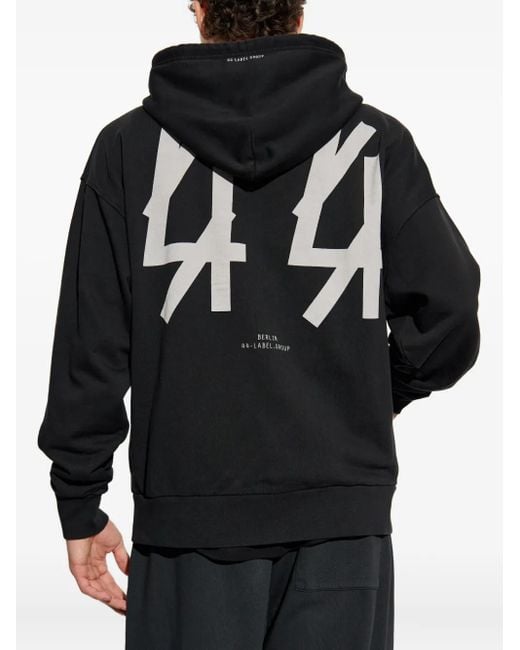 44 Label Group Black Zip-Up Cotton Hoodie for men