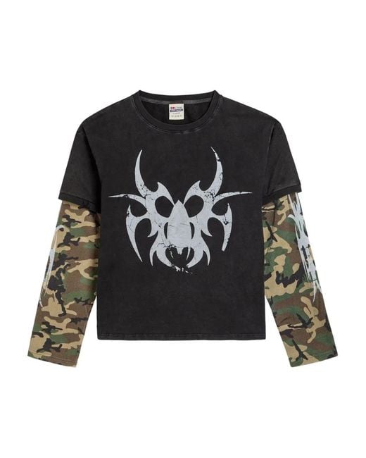Chew Forever Black Graphic Camouflage-Sleeve T-Shirt for men