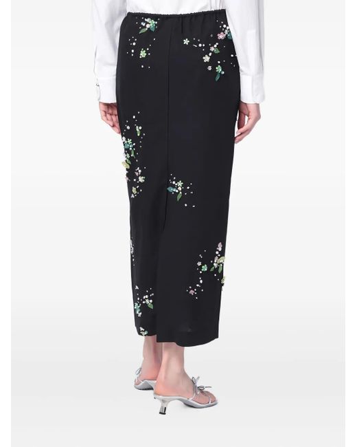 BERNADETTE Black Floral-Embellished Elastic-Waist Skirt