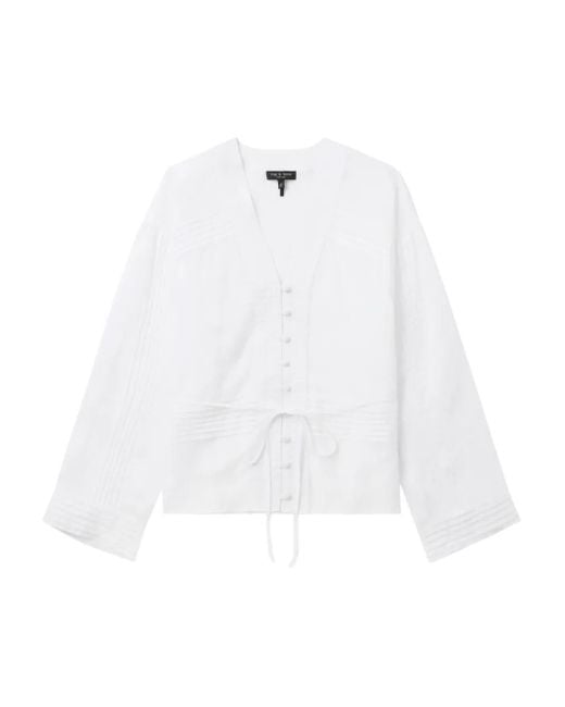 Rag & Bone Viviana Gesmockt Overhemd Met V-Hals in het White