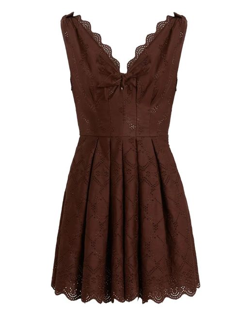 western a line dress for women Brown Textured Floral Bubble Sleeve A-Line Mini Dress – PinkBlush main image 0