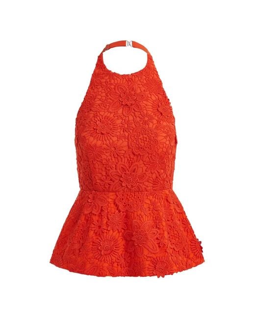 Essentiel Antwerp Red Halterneck Floral-Lace Top