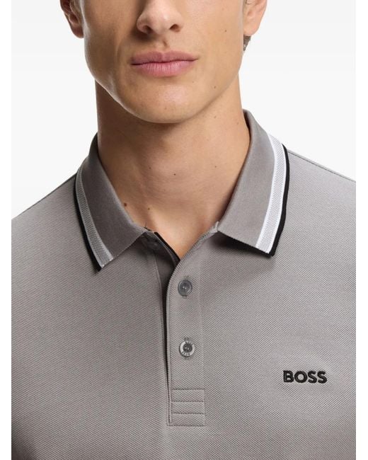 Boss Gray Logo-Embroidery Polo Shirt for men
