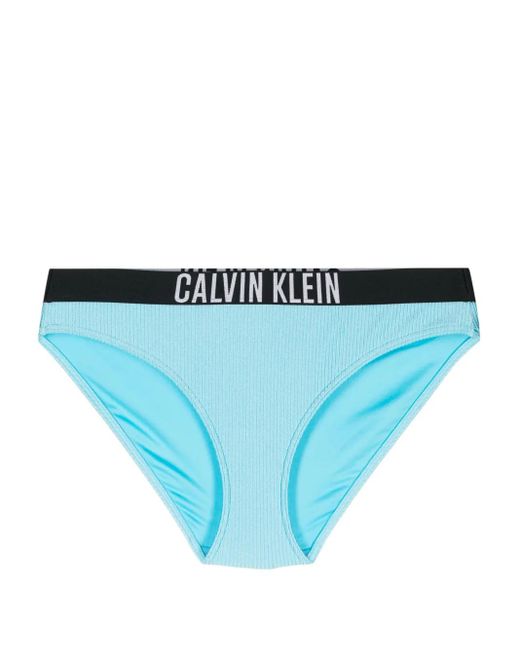 Calvin Klein Blue Bas De Bikini Nervuré À Bande Logo