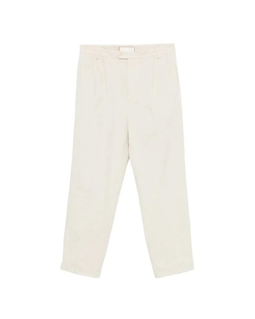 Bonheur White Belt-Loop Pleated Trousers for men