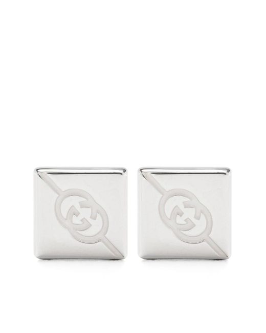 Gucci White Square Interlocking G Stud Earrings