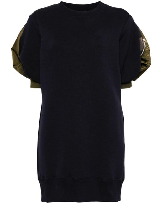 Sacai Black Puff-sleeved Jersey Minidress