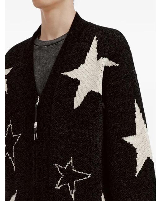 FIVE CM Black Star-Intarsia Zip-Up Cardigan for men