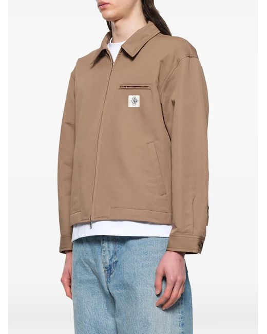 vowels Brown Logo-Patch Zip-Up Jacket for men