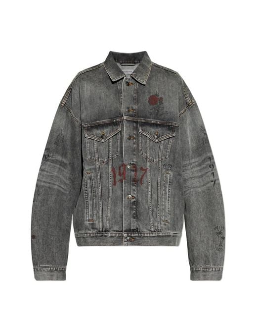 Balenciaga Gray Tattoo-Print Denim Jacket for men