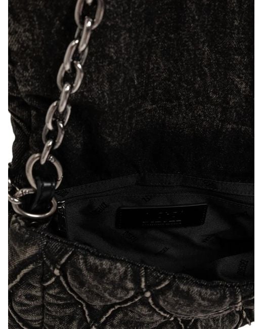 DIESEL Gray Charm-D Diamond-Quilted Shoulder Bag