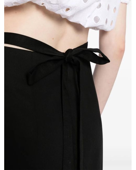Patou Black Wraparound Gabardine Midi Skirt