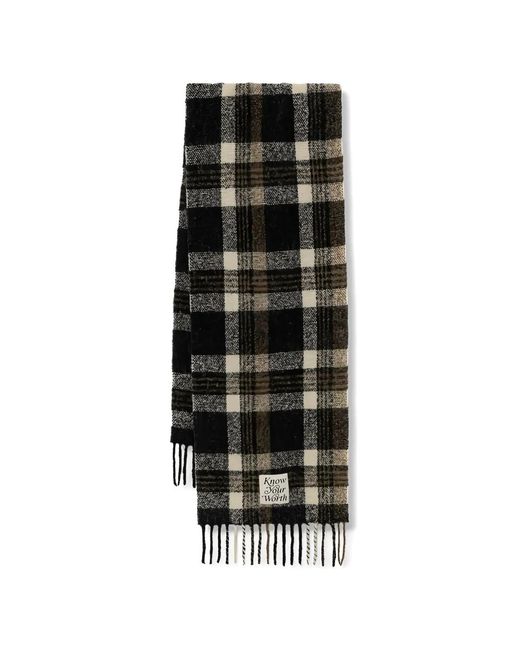 Benetton Black Check-Pattern Fringed Scarf