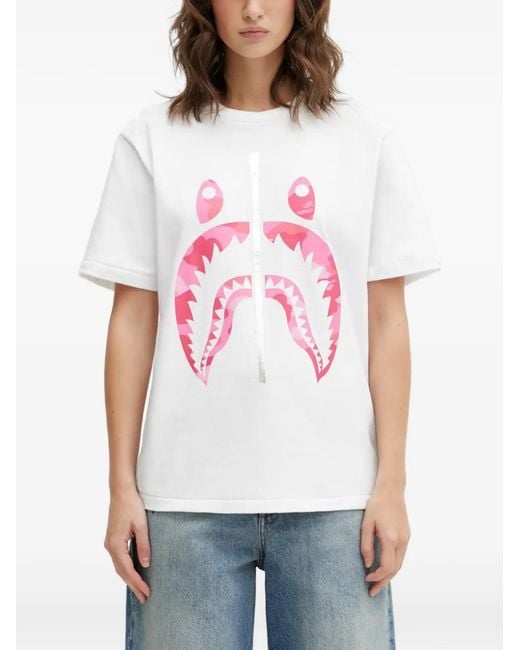 A Bathing Ape White Camo Shark Graphic T-Shirt